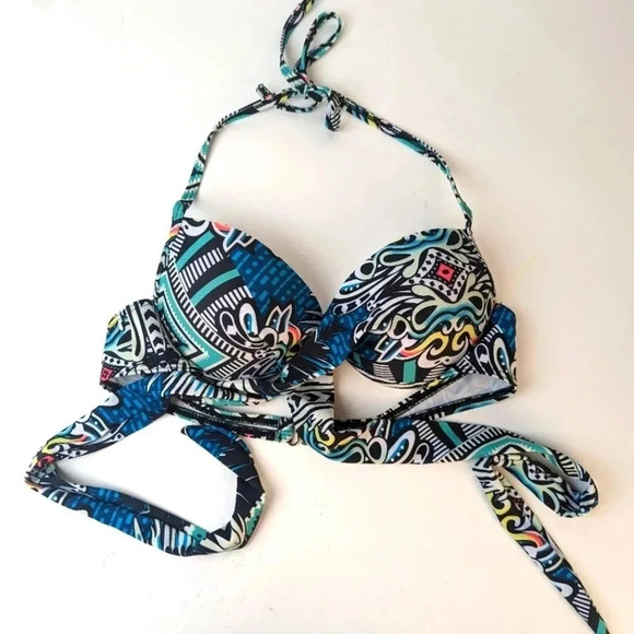 Sexy Folk Totem Neon Sling Bikini Top / Medium - Picture 2 of 6